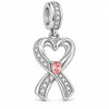 Breast Cancer Awareness Double-Sided Pink Ribbon Heart Dangle Charm with Lab-Grown Pink Sapphire & Engravable Pink Enamel Back in Tarnish-Resistant Silver