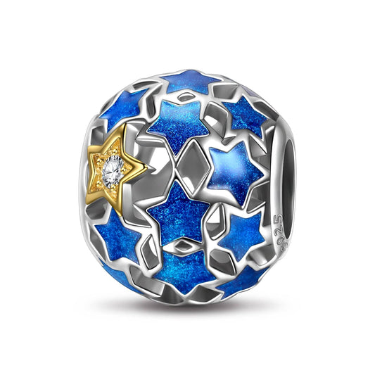 gon- Sterling Silver Blue Starry Night Charms With Enamel In Two-Tone Plating