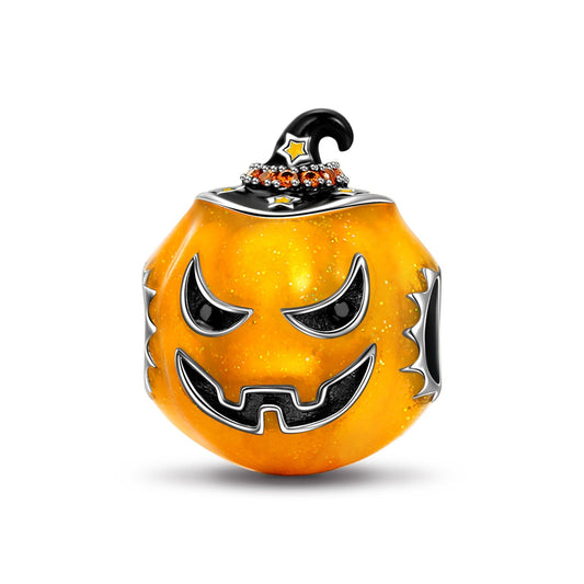 gon- Sterling Silver Halloween Pumpkin Charms With Enamel In White Gold Plated