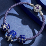 Sterling Silver Starry Night Charms With Enamel In White Gold Plated