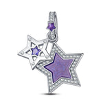 Sterling Silver The Purple Star Dangle Charms With Enamel In White Gold Plated