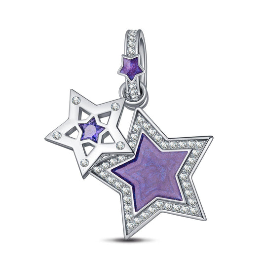 gona- Sterling Silver The Purple Star Dangle Charms With Enamel In White Gold Plated