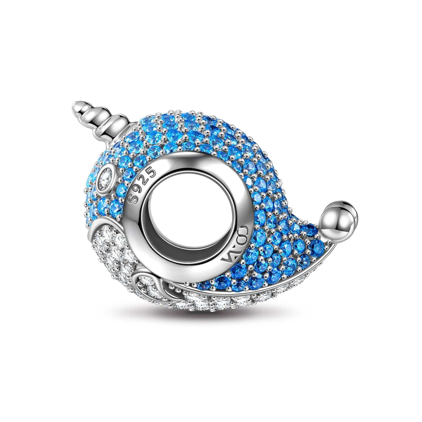 Sterling Silver Cute Blue Narwhal Charms In White Gold Plated