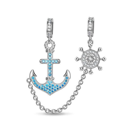 gon- Sterling Silver Anchor And Helm Dangle Charms In White Gold Plated