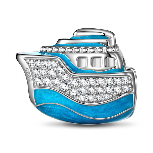 gon- Sterling Silver Blue Luxury Cruise Charms With Enamel In White Gold Plated