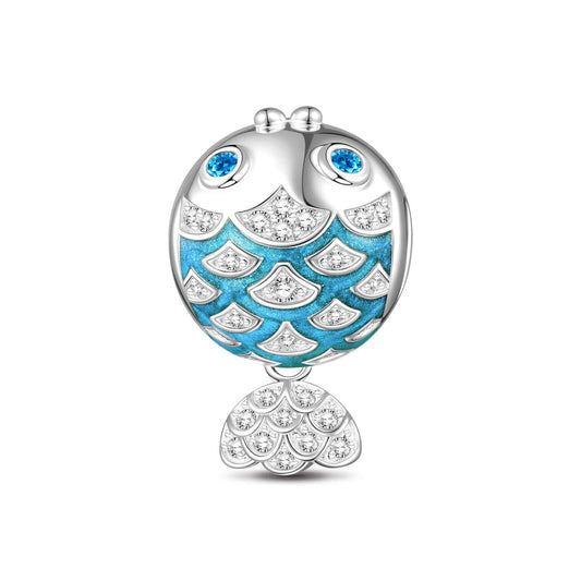 gon- Sterling Silver Blue Kissing Fish Charms With Enamel In White Gold Plated