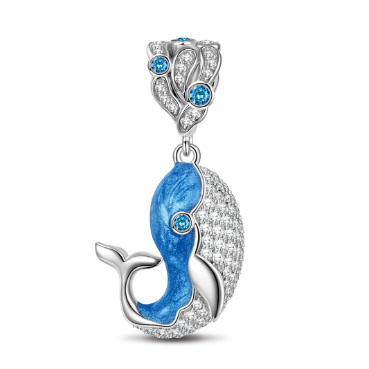 gon- Sterling Silver Cute Blue Whale Dangle Charms With Enamel In White Gold Plated
