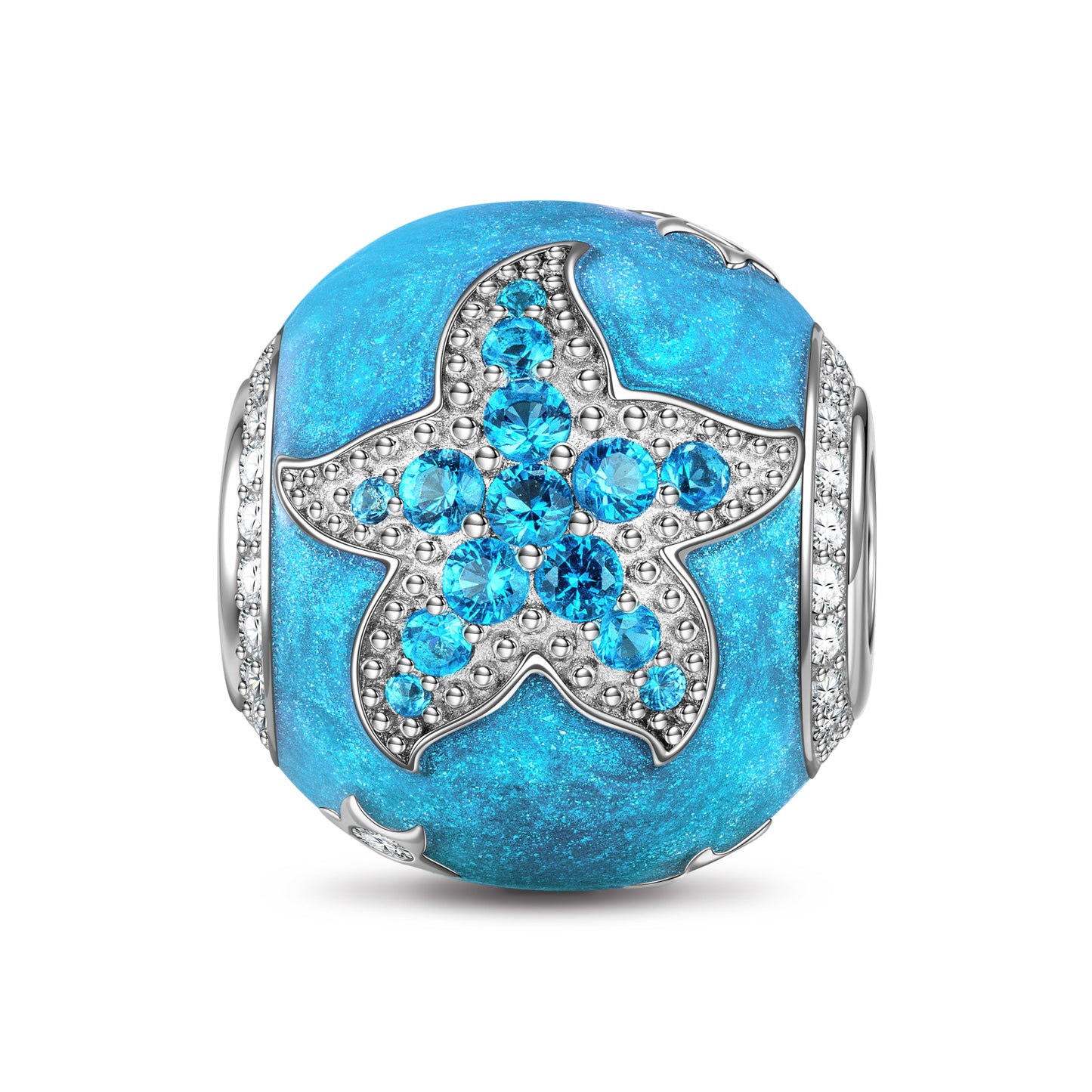 Cute Blue Starfish Tarnish-resistant Silver Charms With Enamel In White Gold Plated