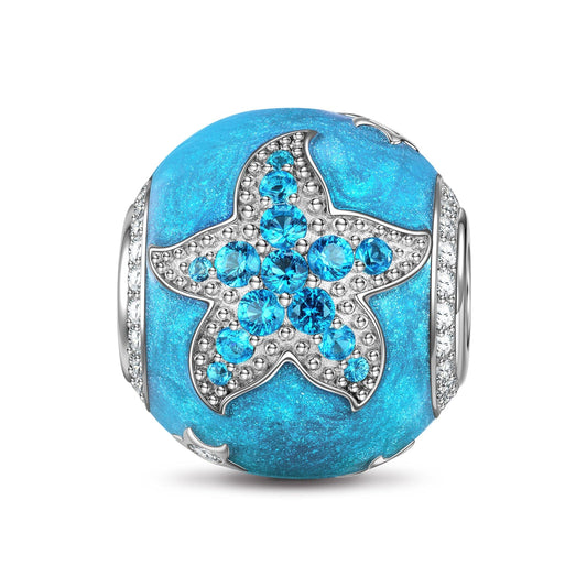 gon- Sterling Silver Cute Blue Starfish Charms With Enamel In White Gold Plated
