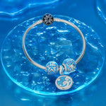 Sterling Silver Cute Blue Starfish Charms With Enamel In White Gold Plated