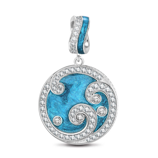 gon- Sterling Silver Blue Ocean Waves Dangle Charms With Enamel In White Gold Plated