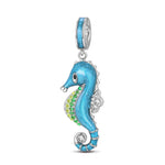 Sterling Silver Blue Seahorse Dangle Charms With Enamel In White Gold Plated