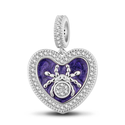 gon- Sterling Silver Purple Miss Spider Charms With Enamel In White Gold Plated
