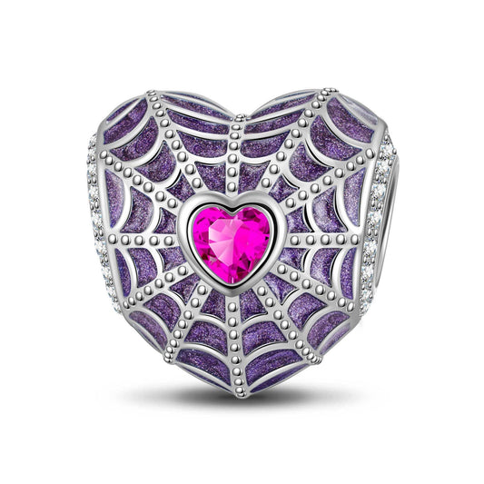 gon- Sterling Silver Purple Spiderweb Charms With Enamel In White Gold Plated