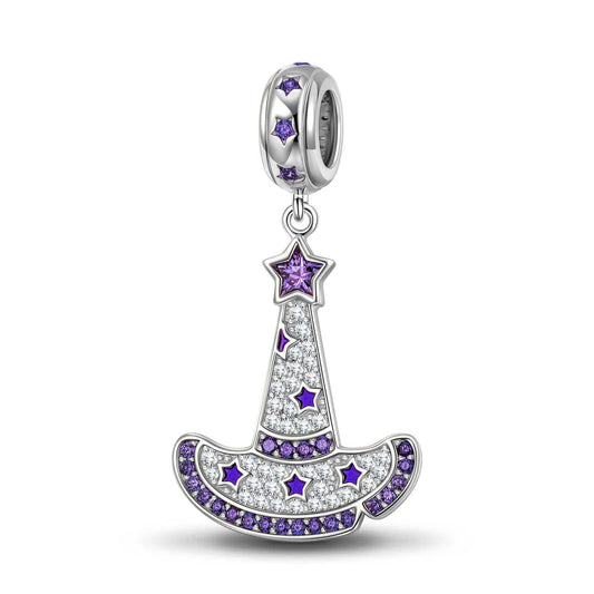 gon- Sterling Silver Purple Witch Hat Charms With Enamel In White Gold Plated