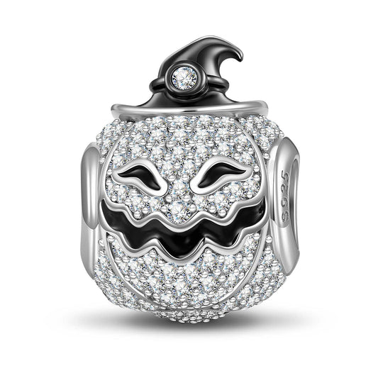 gon- Sterling Silver Halloween Pumpkin Lantern Charms With Enamel In White Gold Plated