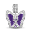 Sterling Silver Skull And Purple Butterfly Dangle Charms With Enamel In White Gold Plated