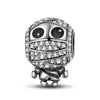 Sterling Silver Cute Mummy Dangle Charms With Enamel In Blackened 925 Sterling Silver