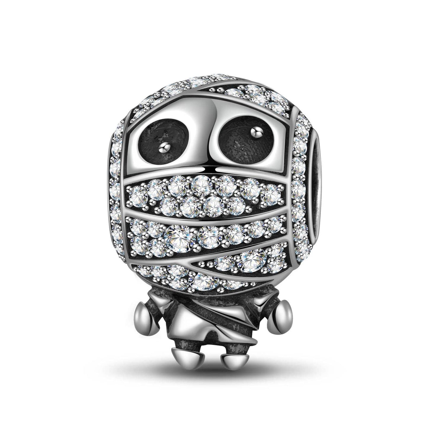 Sterling Silver Cute Mummy Charms With Enamel In Blackened 925 Sterling Silver