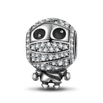 Sterling Silver Cute Mummy Charms With Enamel In Blackened 925 Sterling Silver
