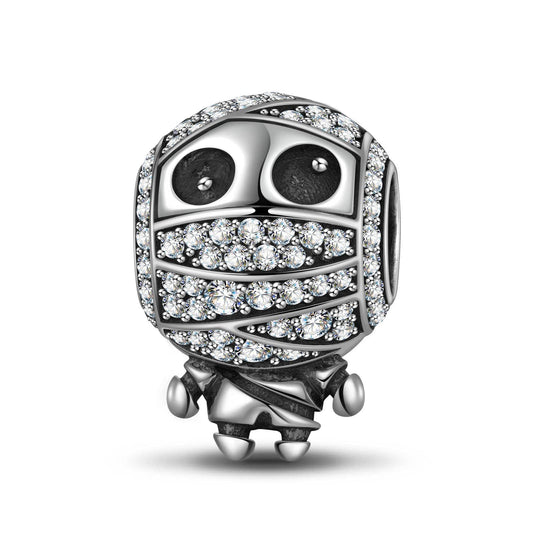 gon- Sterling Silver Cute Mummy Charms With Enamel In Blackened 925 Sterling Silver