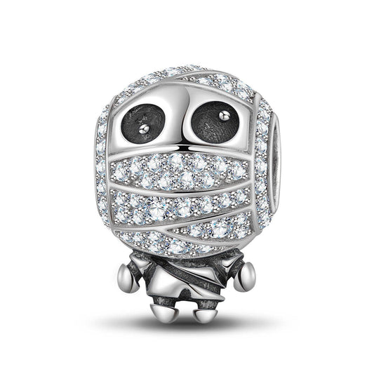 gon- Sterling Silver Cute Mummy Charms With Enamel In White Gold Plated