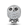 Sterling Silver Cute Mummy Dangle Charms With Enamel In White Gold Plated