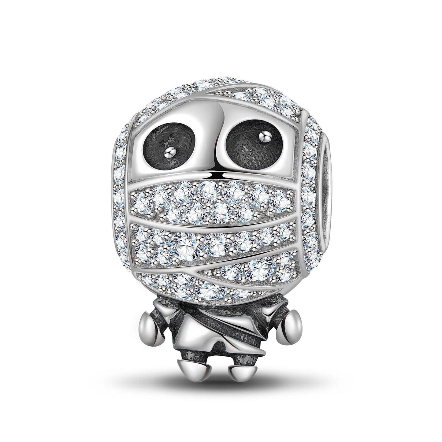 Sterling Silver Cute Mummy Charms With Enamel In White Gold Plated