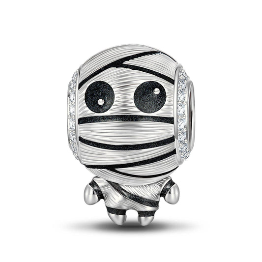 gon- Sterling Silver Cute Mummy Charms With Enamel In White Gold Plated