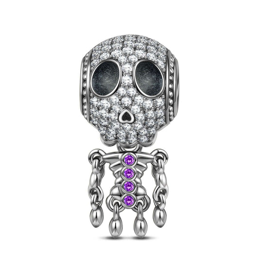 gon- Sterling Silver Lady Skeleton Charms With Enamel In Blackened 925 Sterling Silver