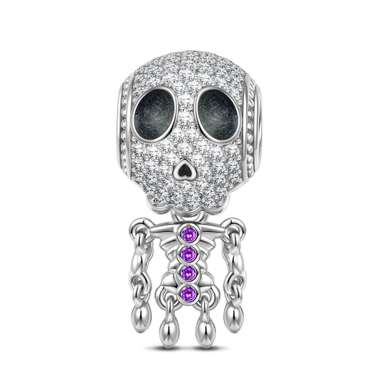 gon- Sterling Silver Lady Skeleton Charms With Enamel In White Gold Plated