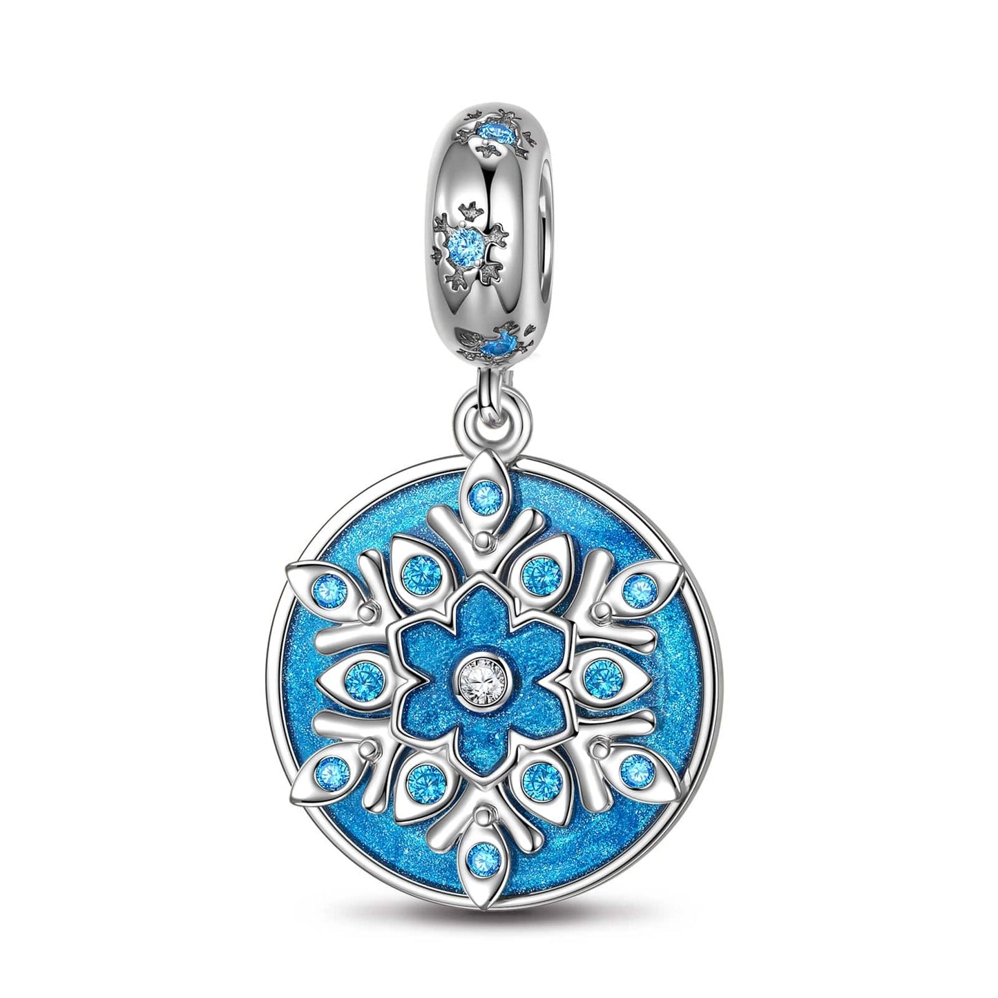 Sterling Silver Blue Ice And Snow Magic Charms With Enamel In White Gold Plated