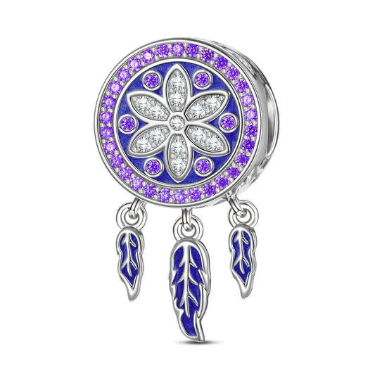gon- Sterling Silver Lake Blue Dreamcatcher Dangle Charms With Enamel In White Gold Plated