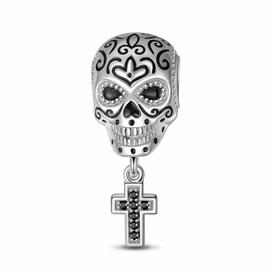 gon- Sterling Silver Skull And Crossbones Charms With Enamel In White Gold Plated
