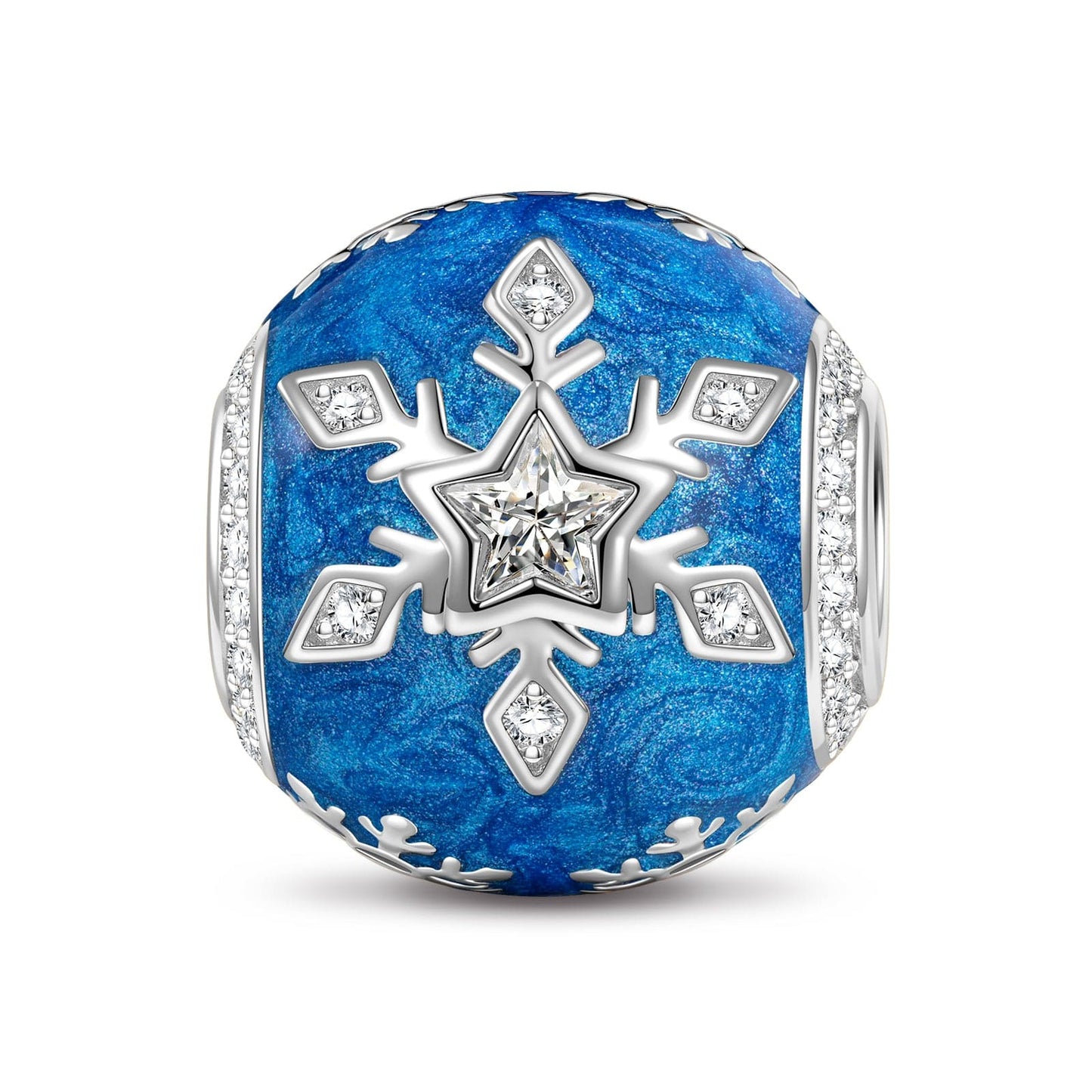Sterling Silver Blue Ice and Snow Magic Charms With Enamel In White Gold Plated