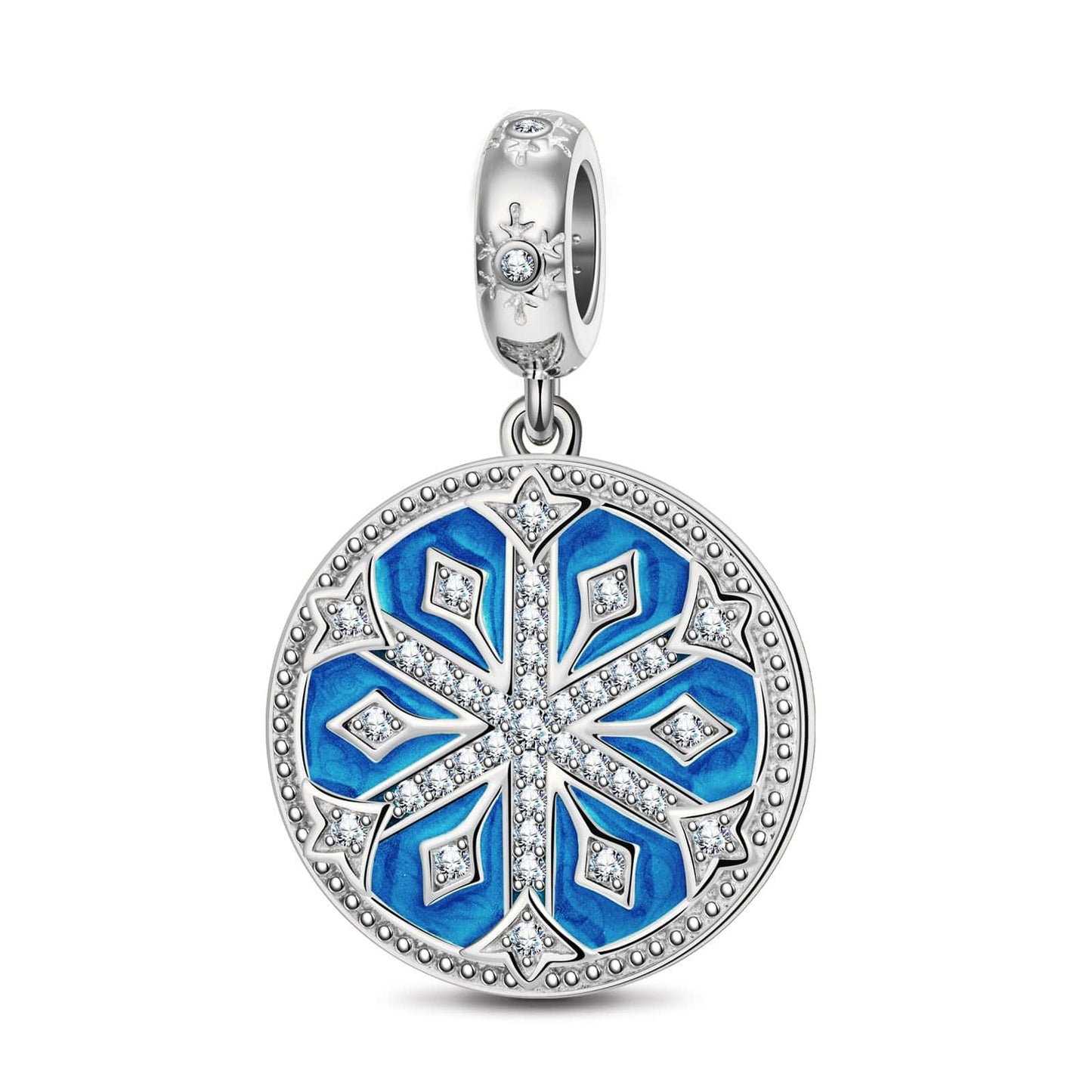 Sterling Silver Ice And Snow Magic Dangle Charms With Enamel In White Gold Plated