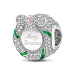 Sterling Silver Merry Christmas Wreath Tarnish-resistant Silver Charms With Enamel In White Gold Plated