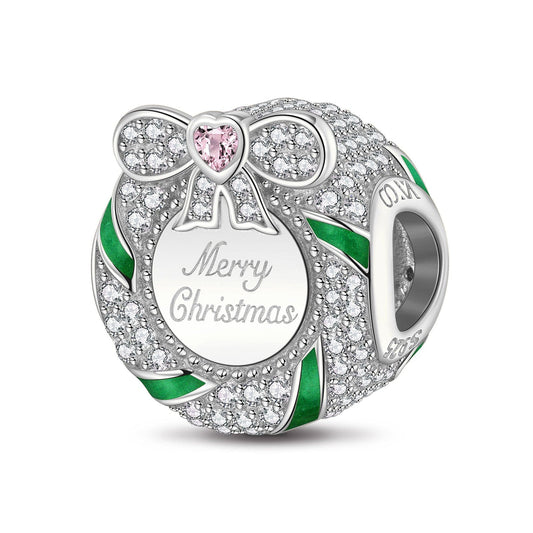 gon- Sterling Silver Merry Christmas Wreath Tarnish-resistant Silver Charms With Enamel In White Gold Plated
