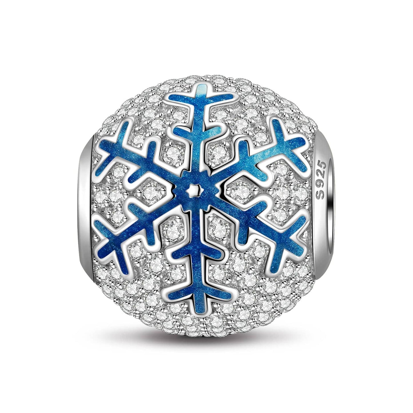 Sterling Silver Ice Flake Charms With Enamel In White Gold Plated