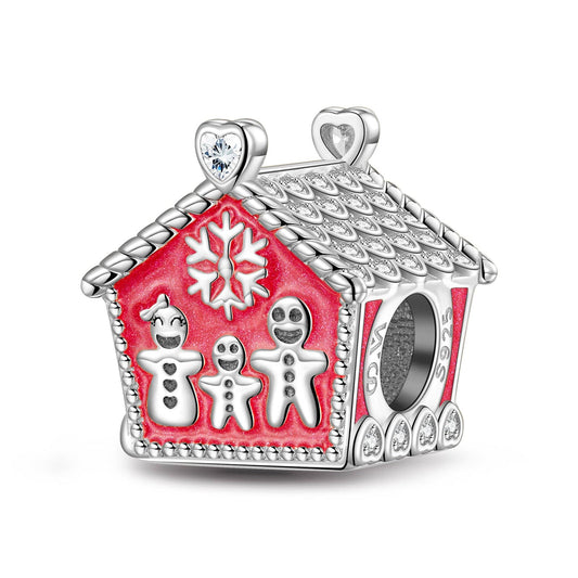 gon- Sterling Silver Red House of Joy Charms With Enamel In White Gold Plated