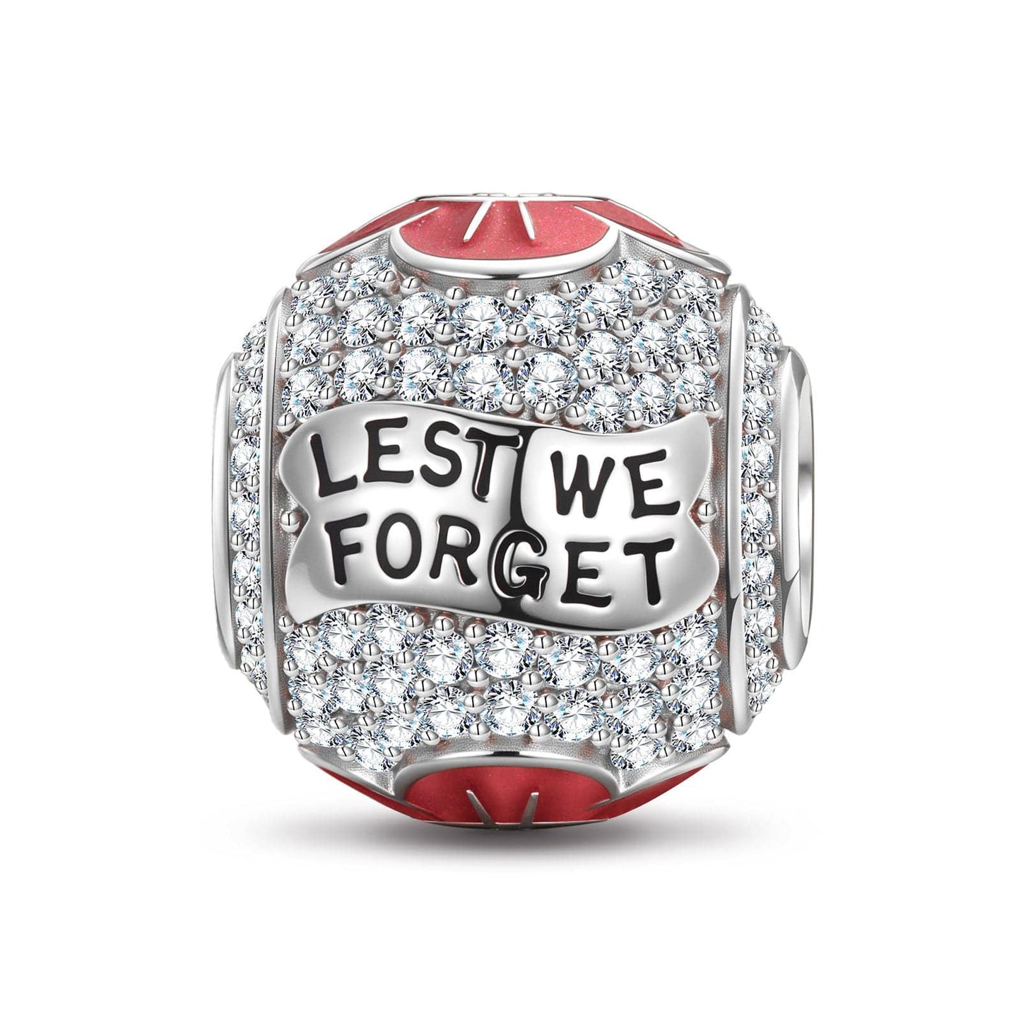Sterling Silver Lest We Forget Charms With Enamel In White Gold Plated