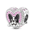 Sterling Silver Pink Puppy Love Charms With Enamel In White Gold Plated