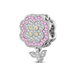 Sterling Silver Pink Daisy Flower Dangle Charms In White Gold Plated