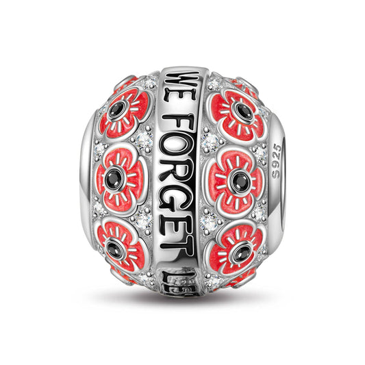 gon- Sterling Silver Red Flowers of Hope Charms With Enamel In White Gold Plated