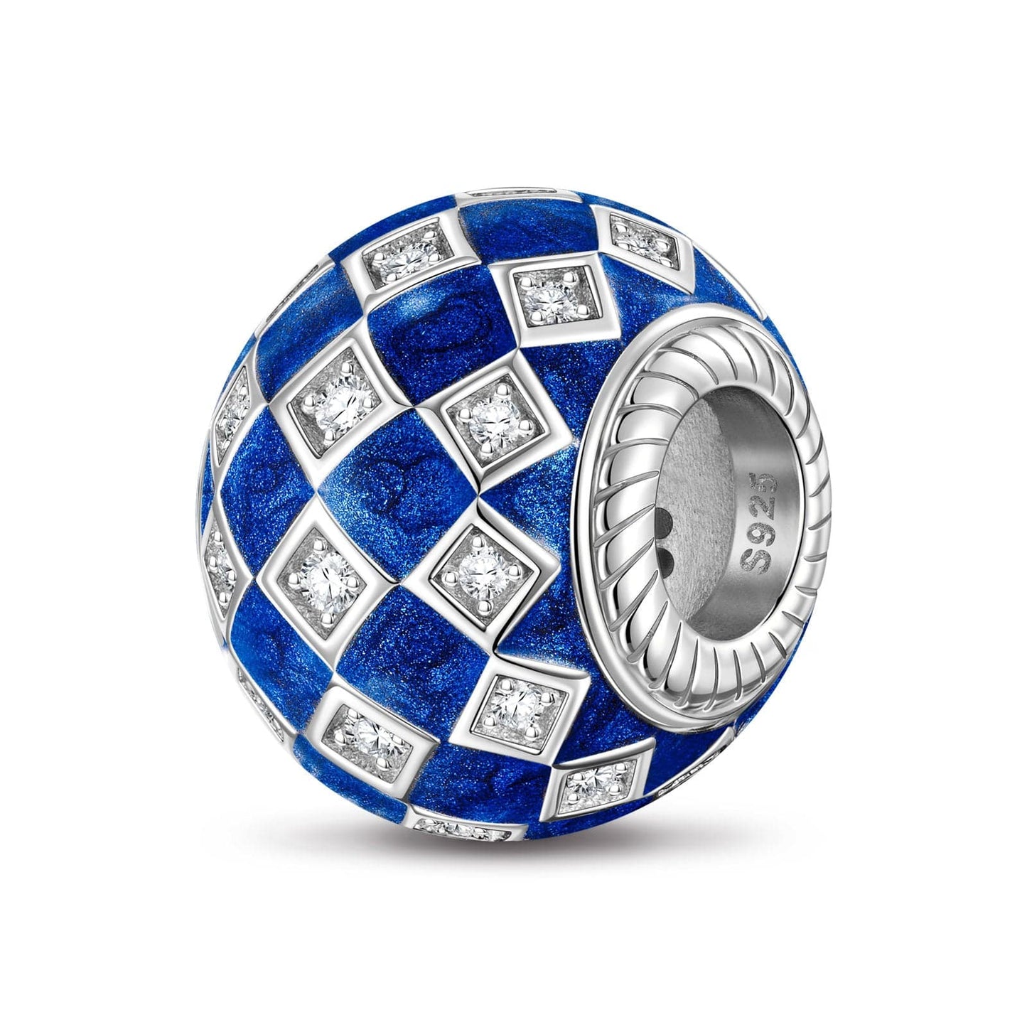 Sterling Silver Blue Magic City Charms With Enamel In White Gold Plated