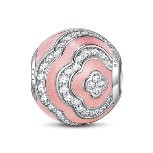 gon- Sterling Silver Pink Lucky Surround Charms With Enamel In White Gold Plated