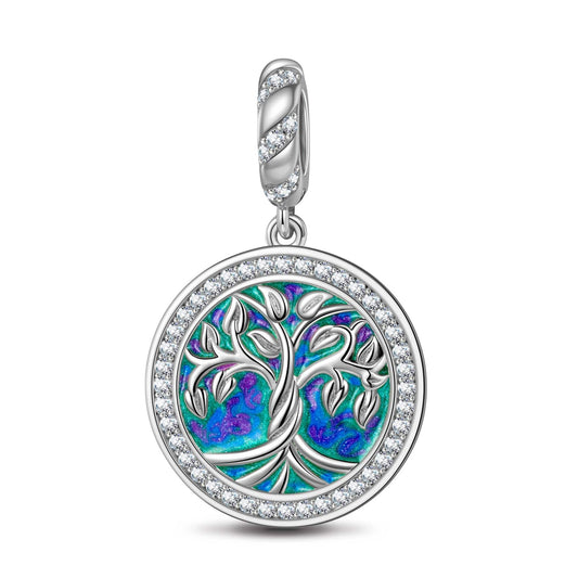 gon- Sterling Silver Tree Of Life Dangle Charms With Enamel In White Gold Plated