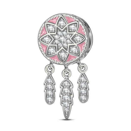 gon- Sterling Silver Purple Lotus Dreamcatcher Dangle Charms With Enamel In White Gold Plated