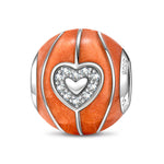 Sterling Silver Basketball Heart Charms With Enamel In White Gold Plated