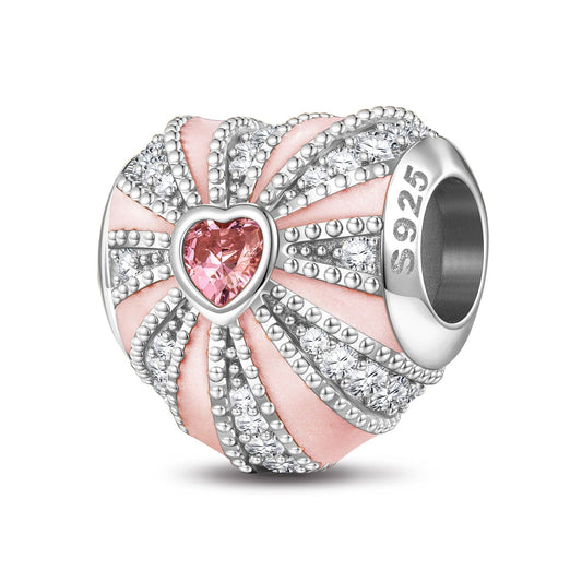 gon- Sterling Silver Pink Glow of Love Charms With Enamel In White Gold Plated